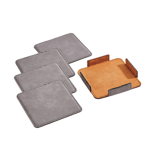 Set Of 4 Leatherette Coasters - Gray