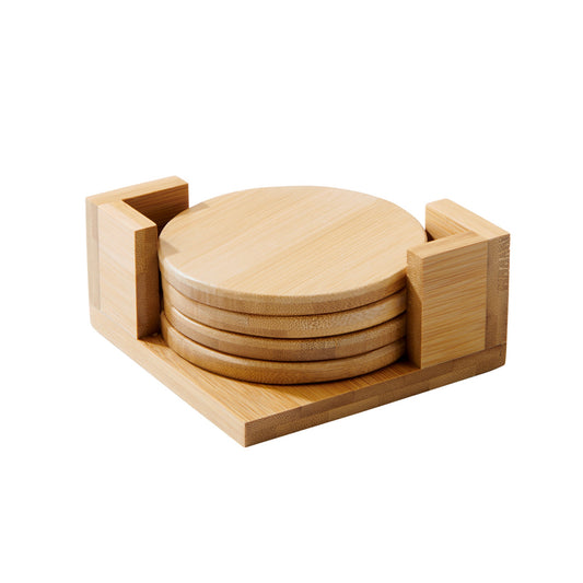 Bamboo Wood Coaster Set with Stand - 4"