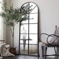 Black Arched-Top Large Window Pane Mirror