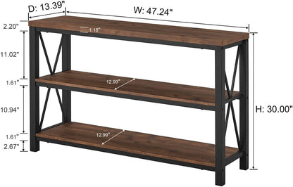 Industrial Sofa Table with Shelves