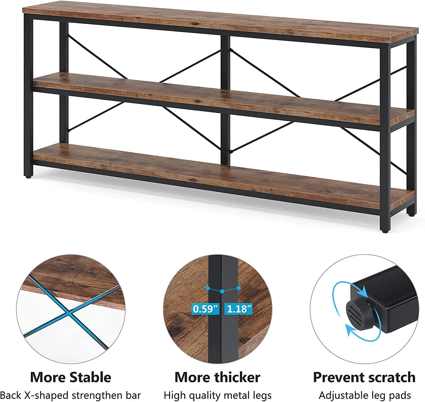 Long Narrow Sofa Table with Storage Shelves