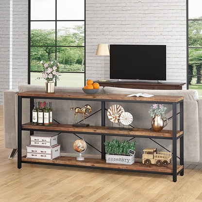 Long Narrow Sofa Table with Storage Shelves