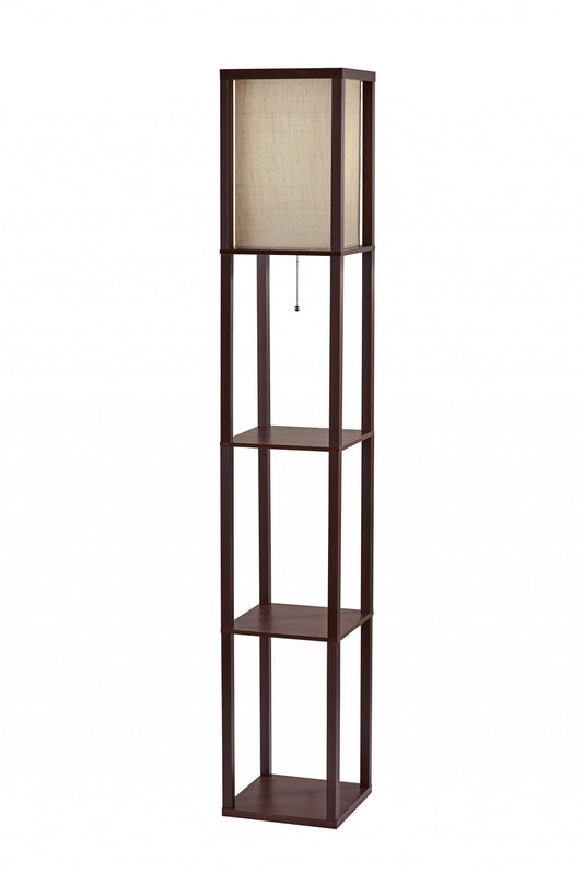 Floor Lamp with Walnut Wood Finish Storage Shelves