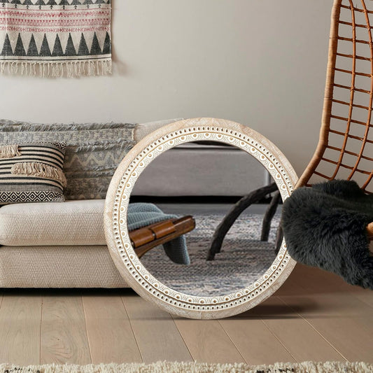 30-Inch Wooden Round Mirror