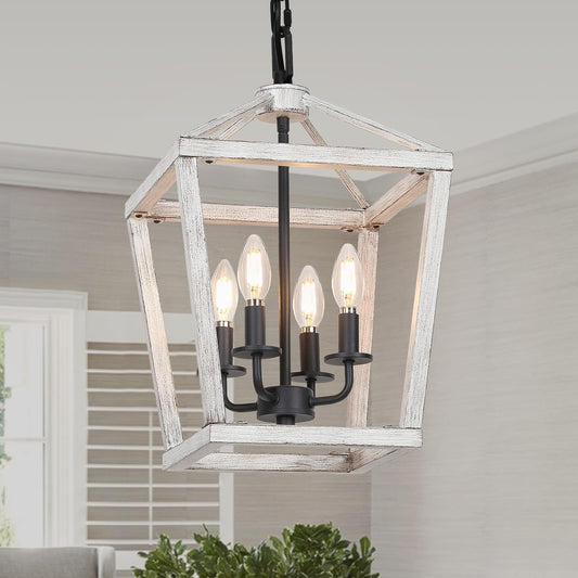 White Lantern Chandelier, 4 Light