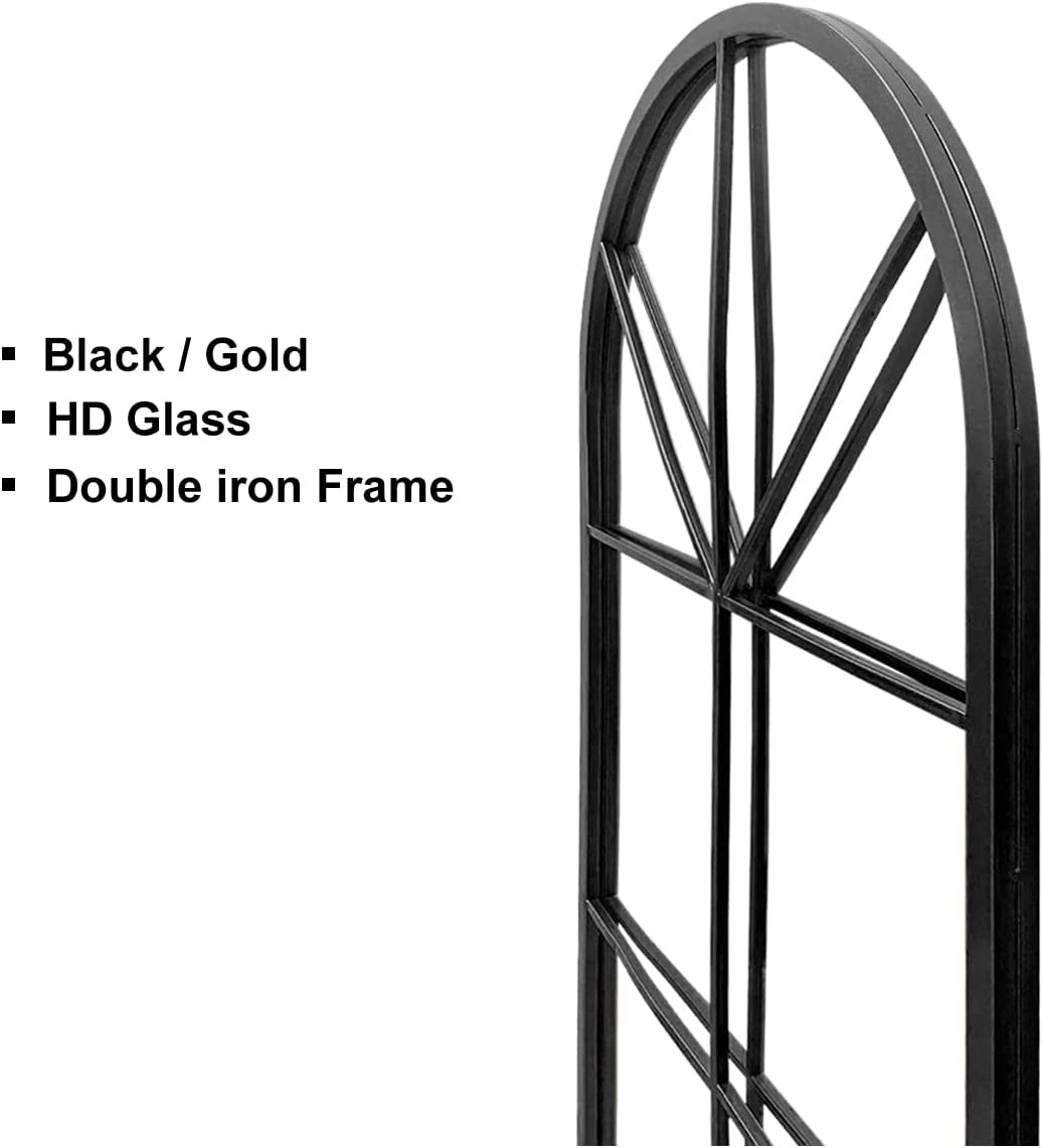 Black Arched-Top Large Window Pane Mirror