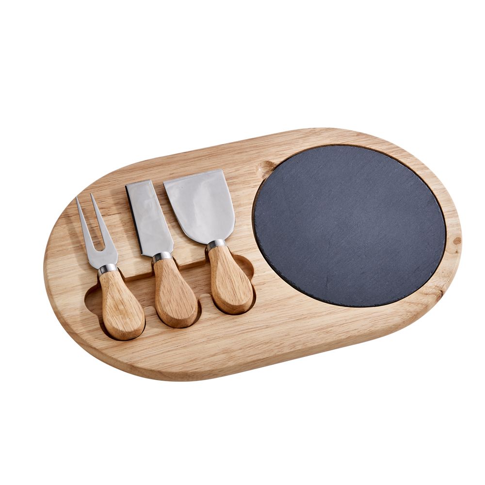 3-Piece Oval Slate & Wood Cheese Board Set