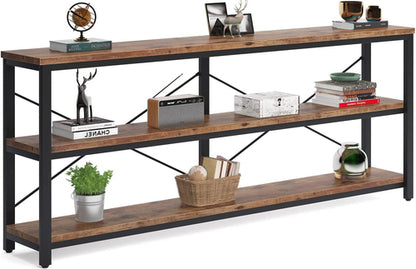 Long Narrow Sofa Table with Storage Shelves