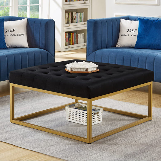 Black Velvet Tufted Coffee Table Ottoman