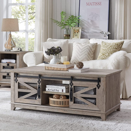 Coffee Table with Storage & Sliding Doors