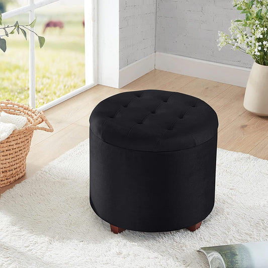 Black Velvet Tufted Storage Ottoman