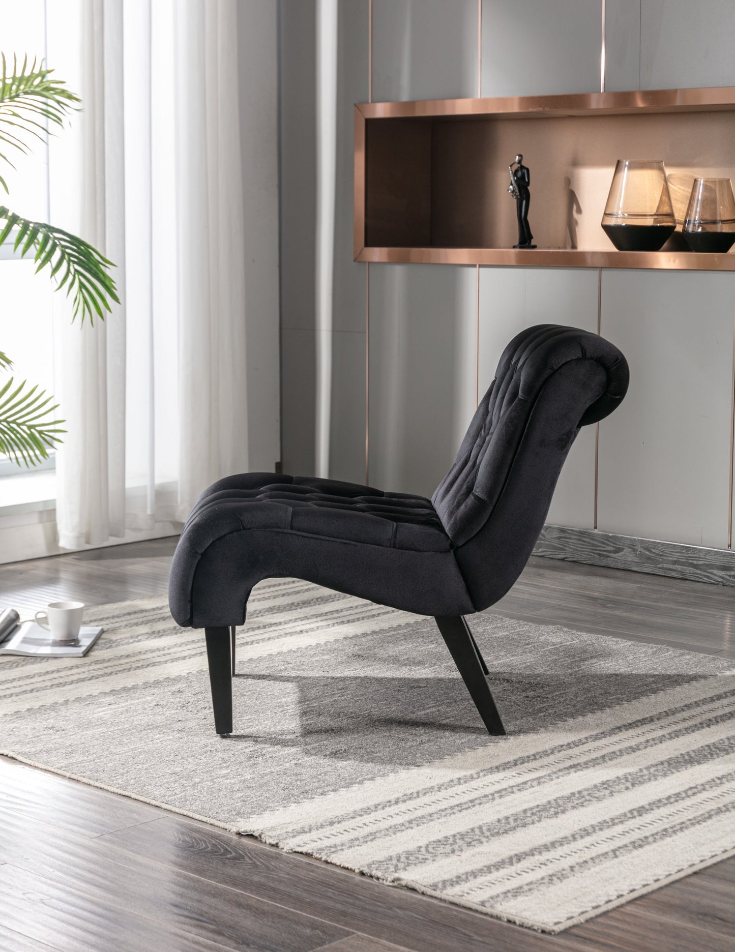 Black Velvet Armless Accent Chair