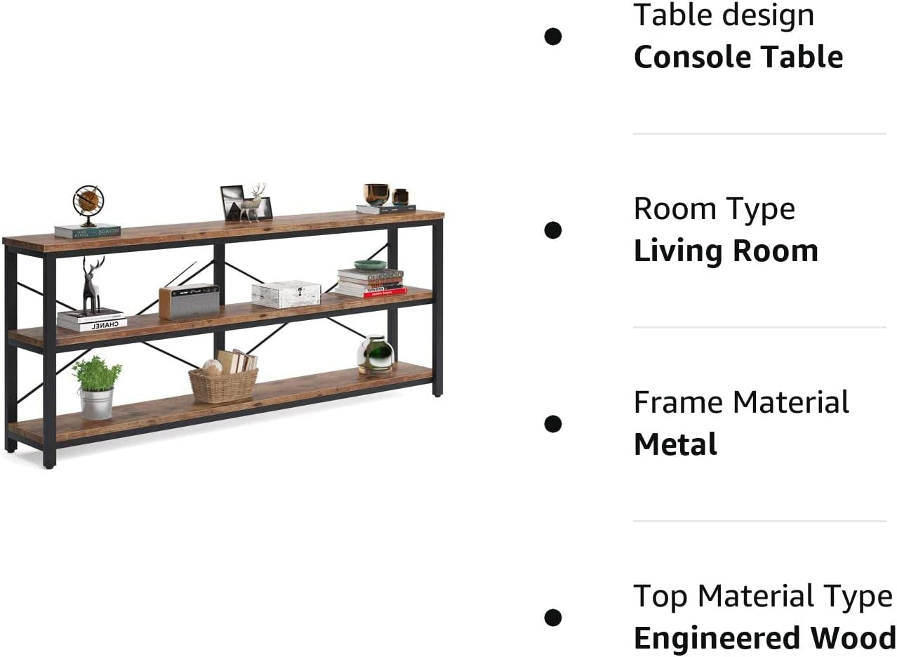 Long Narrow Sofa Table with Storage Shelves