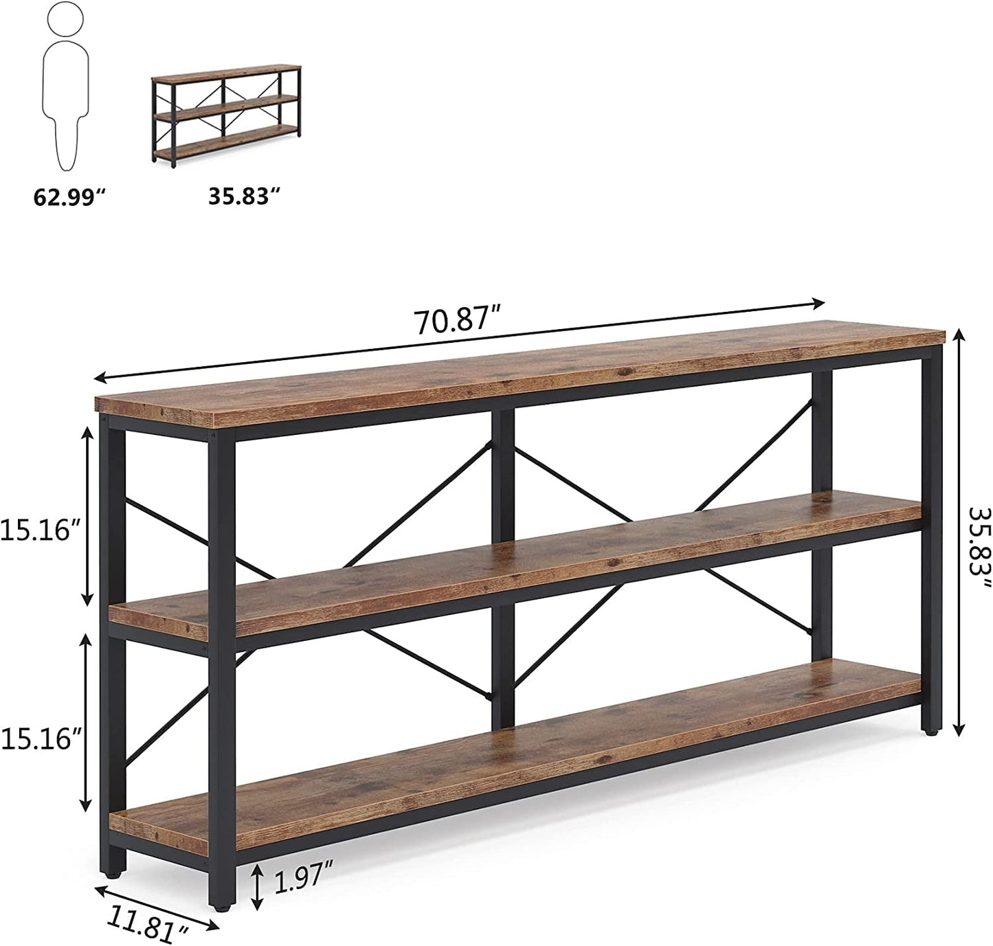 Long Narrow Sofa Table with Storage Shelves