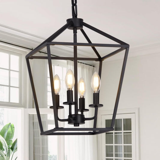 Black Lantern Chandelier, 4 Light