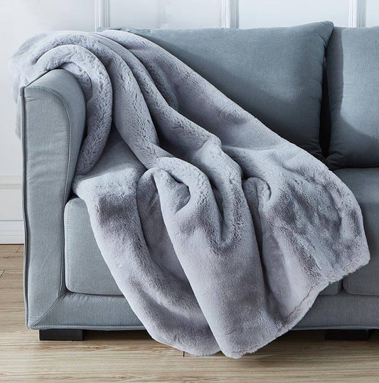 Luxury Gray Chinchilla Faux Fur Throw Blanket