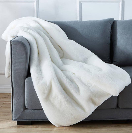 Luxury White Chinchilla Faux Fur Throw Blanket