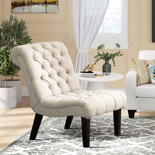 Cream Accent Chair with Wood Legs