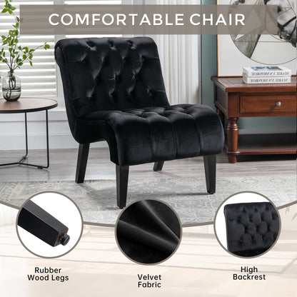 Black Velvet Armless Accent Chair