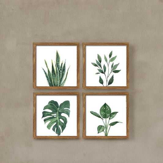 Set of 4 Botanical Wall Decor Green Plant