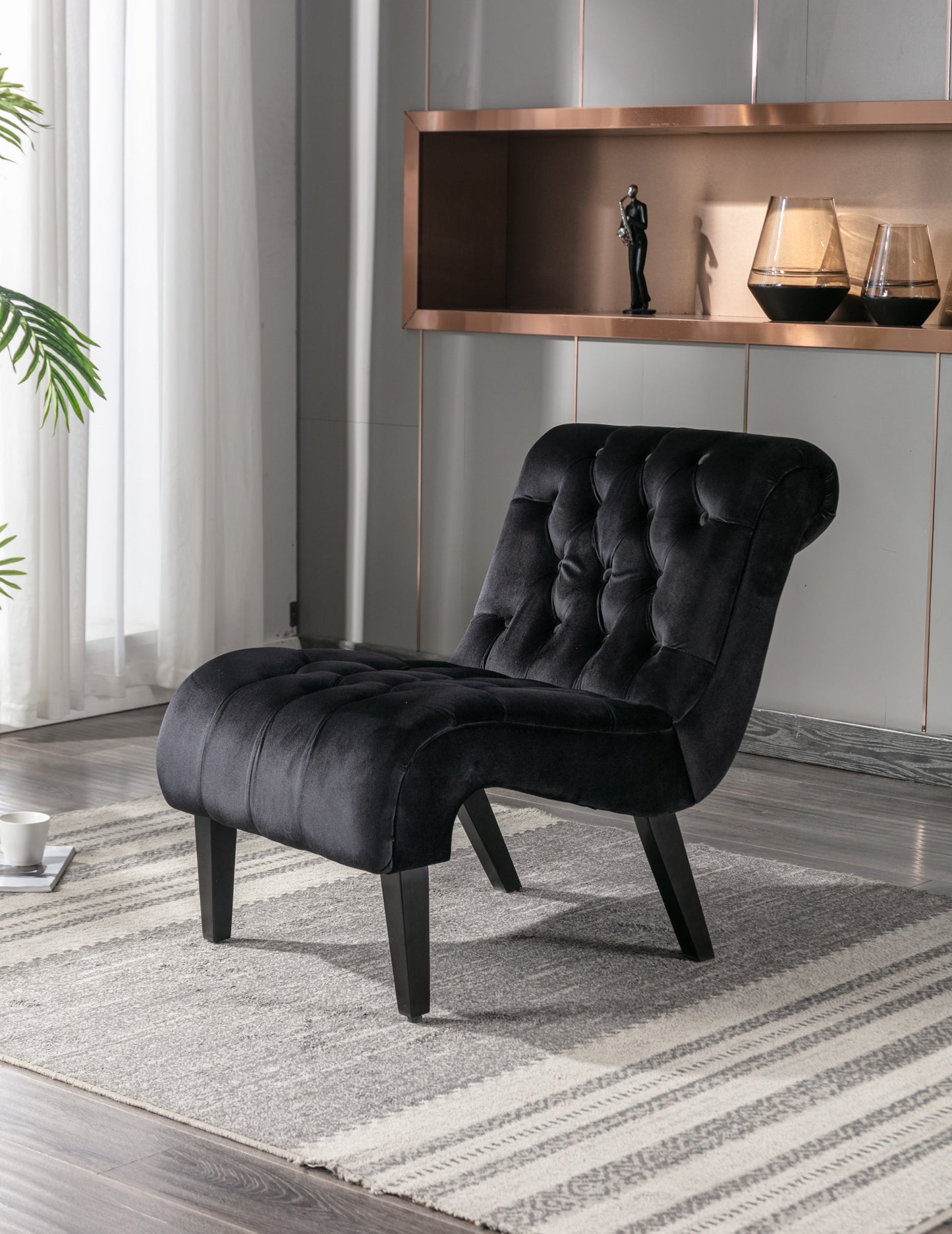 Black Velvet Armless Accent Chair