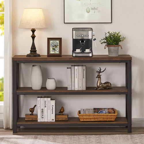 Industrial Sofa Table with Shelves