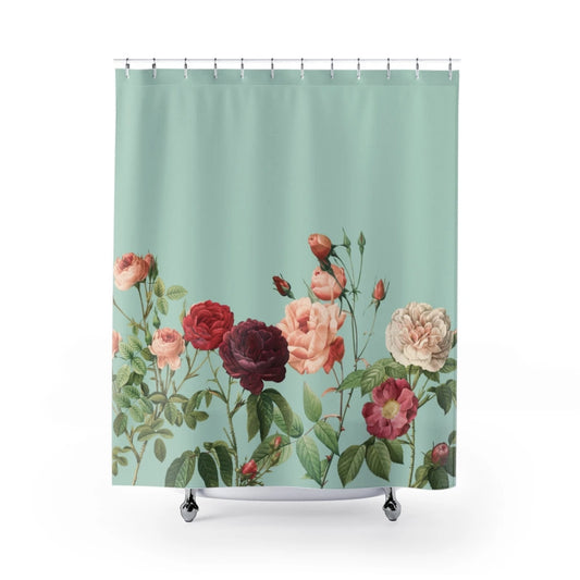 Rose Garden in Teal Shower Curtain