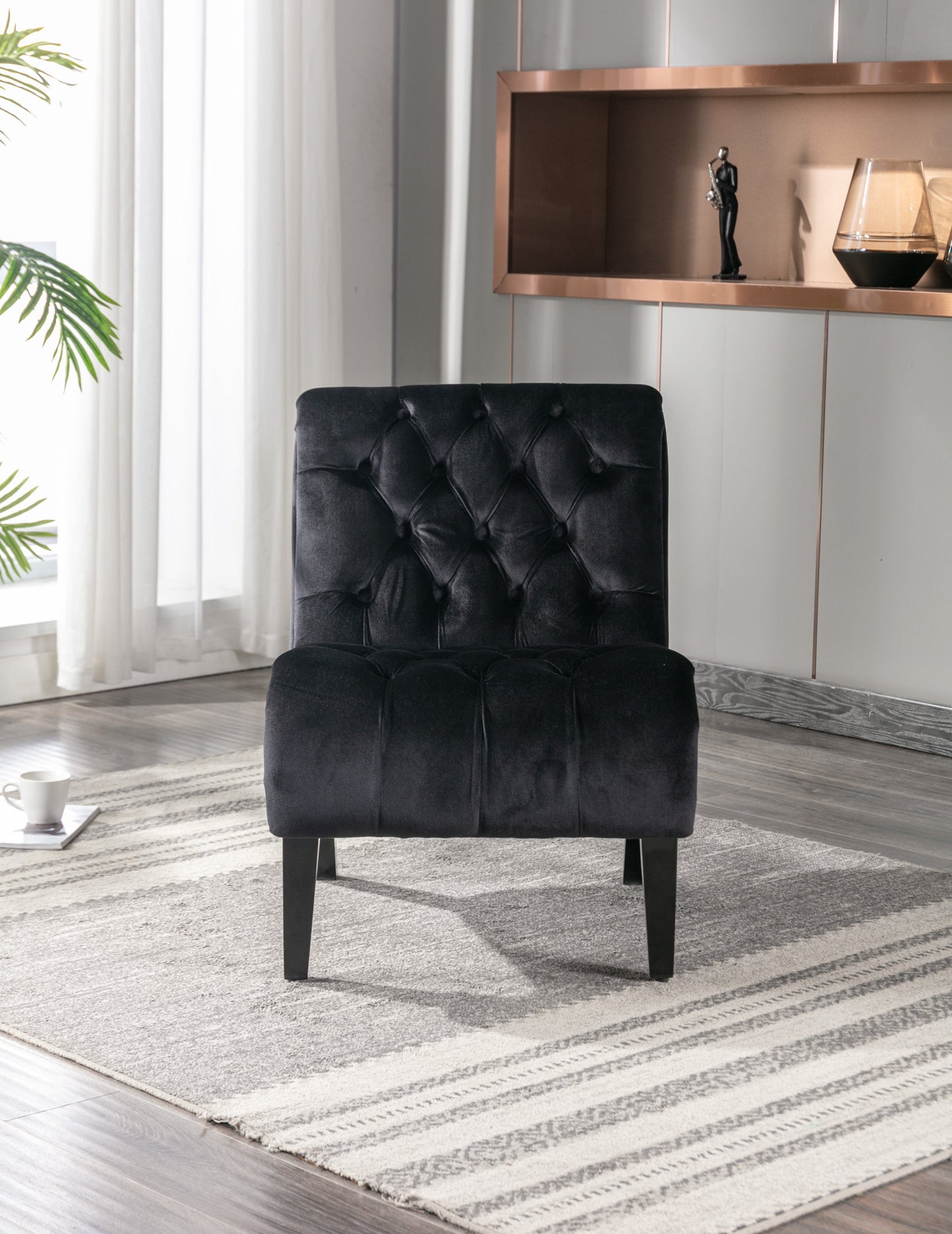 Black Velvet Armless Accent Chair