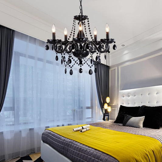 Elegant Black Crystal Chandelier with 5 Lights