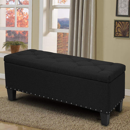 Black Ottoman Bench with Storage