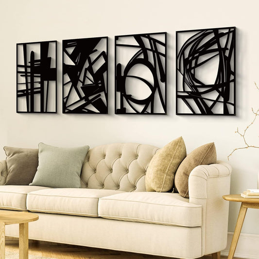 Stylish Black Metal Abstract Wall Art Set