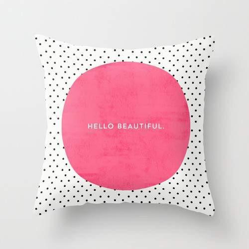 Pink Hello Beautiful Polka Dots Pillow