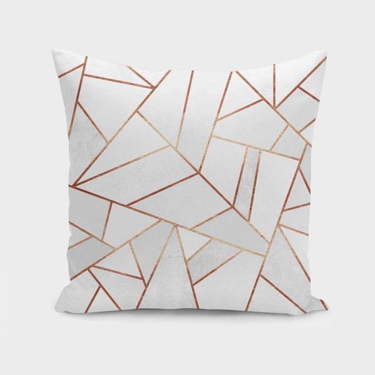 White Stone and Copper Lines Pillow